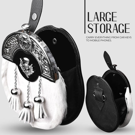 Formal White Bovine Sporran With Targe Leather Cantle