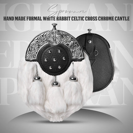 Formal White Rabbit Fur Sporran with Targe Leather Cantle
