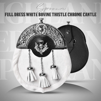 Formal White Bovine Sporran With Targe Leather Cantle