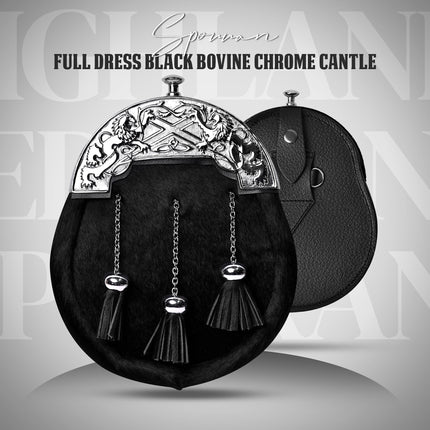 Formal Black Bovine Sporran with Chrome Lion Rampant Cantle