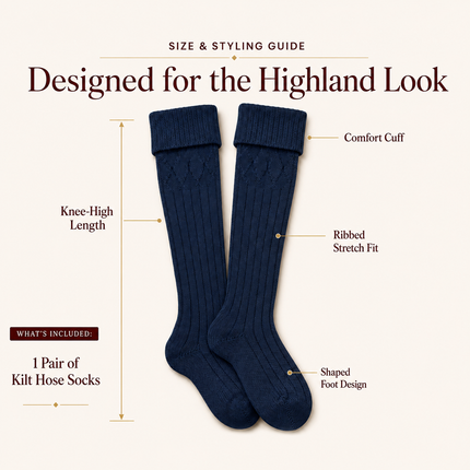 Comfortable Wool Blend Blue Kilt Hose | High-Quality Kilt Socks