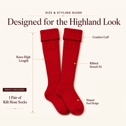 Comfortable Wool Blend Red Kilt Hose | High-Quality Kilt Socks