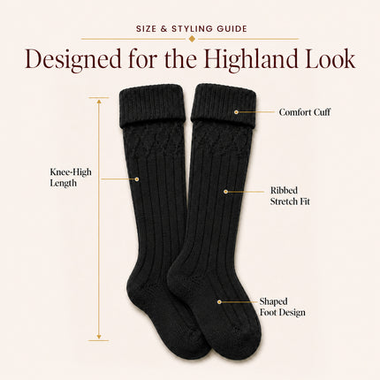 Comfortable Wool Blend Black Kilt Hose | High-Quality Kilt Socks