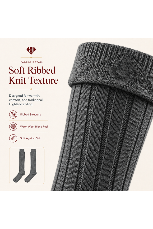 Comfortable Wool Blend Grey Kilt Hose | High-Quality Kilt Socks