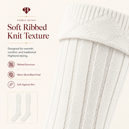 Comfortable Wool Blend White Kilt Hose | High-Quality Kilt Socks