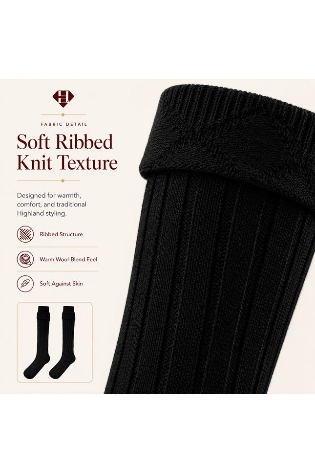 Comfortable Wool Blend Black Kilt Hose | High-Quality Kilt Socks