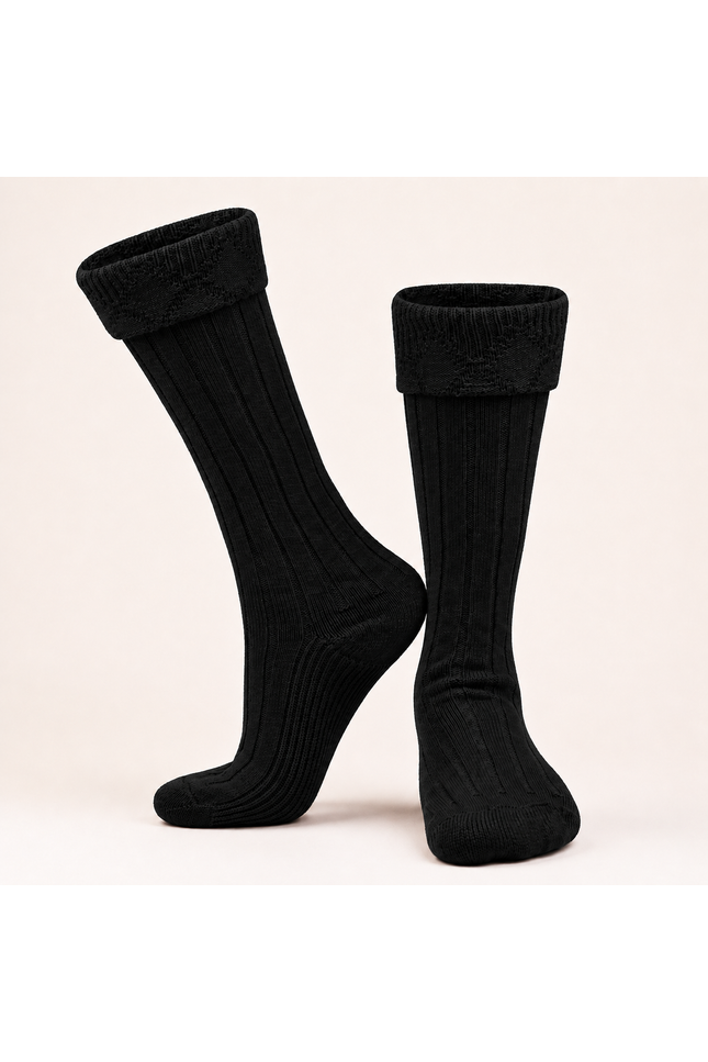 Comfortable Wool Blend Black Kilt Hose | High-Quality Kilt Socks