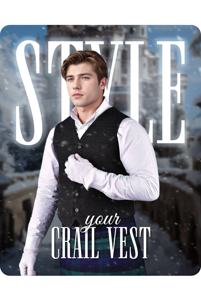 Charcoal Grey Crail Jacket and Vest - Self Check  -  Italian Tweed Wool | Scottish Formalwear